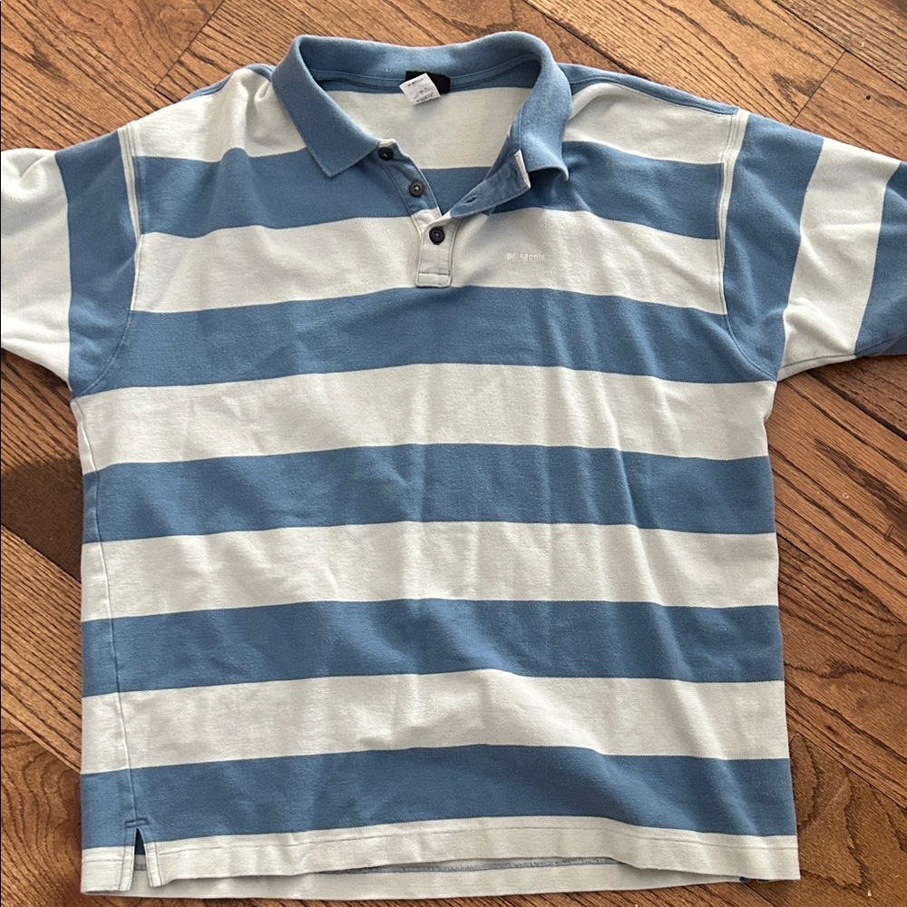 Patagonia Large Blue and White Striped rugby vintagePolo Shirt